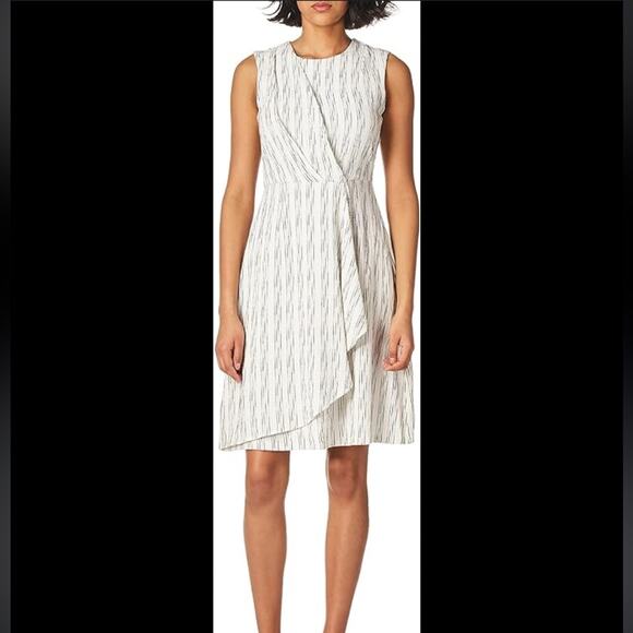 Calvin Klein White & Black Striped Drape Twist Front Dress Size 12 - Picture 1 of 11
